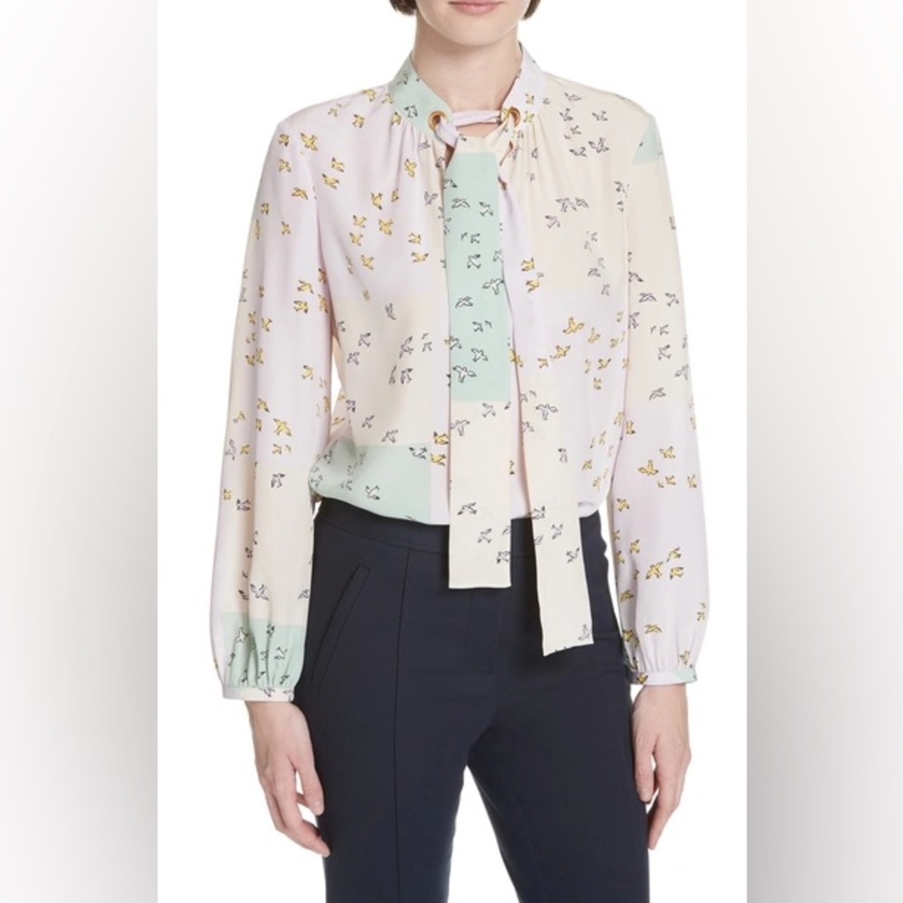 Tory Burch Patchwork Neck Tie Blouse - image 1